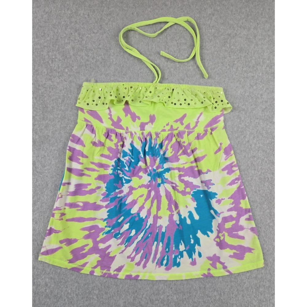 Justice Shirt Girls Size Large (14) Neon Tie Dye Halter Babydoll Top NWOT